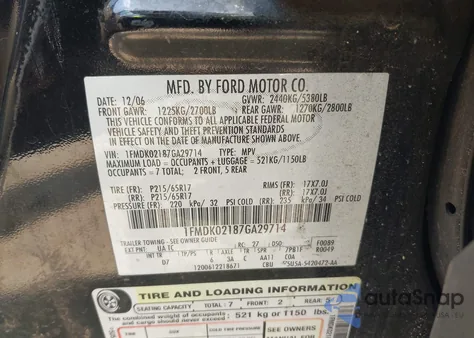 2007 Ford Freestyle Sel z USA, uszkodzony, nr VIN 1FMDK02187GA29714